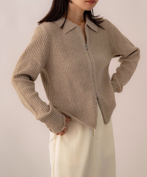 NOAHL(ノアル)の「【NOAHL】ダブルジッパーニット(ニット/セーター・レディース・ベージュ/イエロー系/ブラウン・FREE)」の2枚目の写真