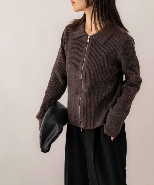 NOAHL(ノアル)の「【NOAHL】ダブルジッパーニット(ニット/セーター・レディース・ベージュ/イエロー系/ブラウン・FREE)」の1枚目の写真