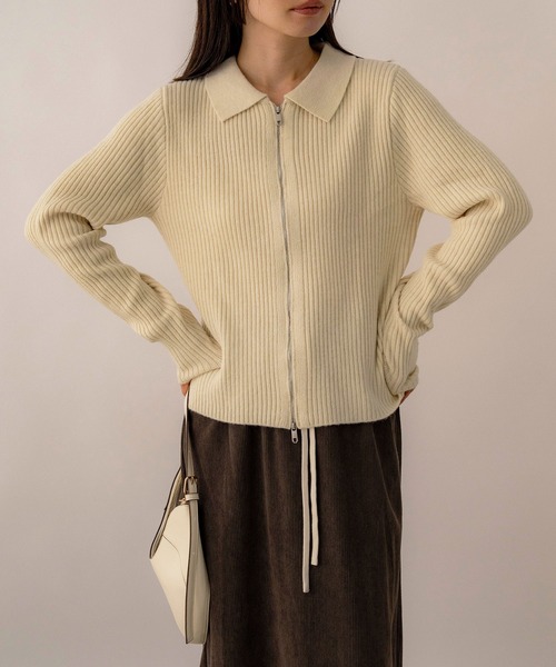 NOAHL(ノアル)の「【NOAHL】ダブルジッパーニット(ニット/セーター・レディース・ベージュ/イエロー系/ブラウン・FREE)」の4枚目の写真