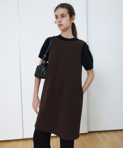 Twill Stitch Mini Dress - Chestnut Brown