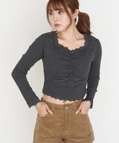RAY CASSIN(レイカズン)の「パット付きレースロンT(Tシャツ/カットソー・レディース・チャコールグレー/レッド系その他2/ブラック系その他2/ホワイト系その他/グレー系その他2・FREE)」の12枚目の写真