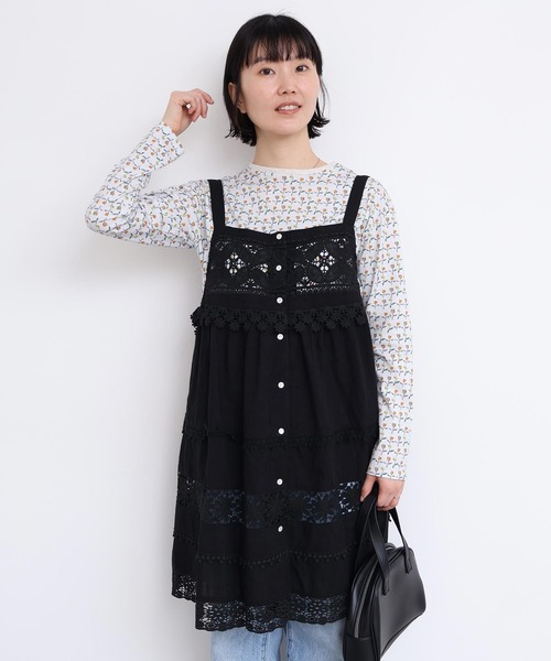 l'atelier du savon（アトリエドサボン）の「つぎはぎレース　パッチワークキャミブラウス（シャツ/ブラウス・レディース・ブラック/ホワイト・FREE）」の2枚目の写真