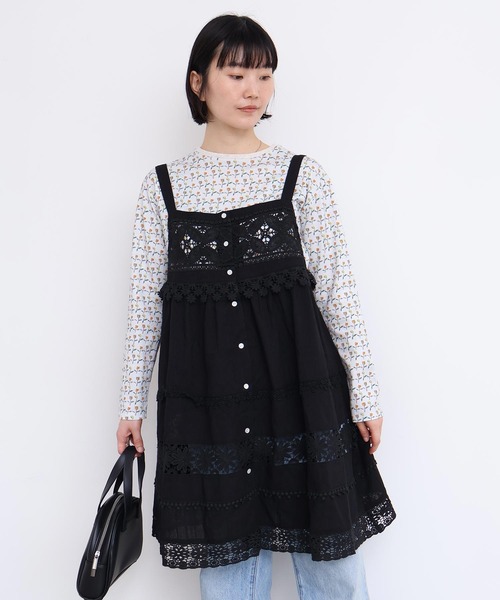 l'atelier du savon（アトリエドサボン）の「つぎはぎレース　パッチワークキャミブラウス（シャツ/ブラウス・レディース・ブラック/ホワイト・FREE）」の3枚目の写真