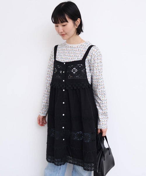 l'atelier du savon（アトリエドサボン）の「つぎはぎレース　パッチワークキャミブラウス（シャツ/ブラウス・レディース・ブラック/ホワイト・FREE）」の4枚目の写真