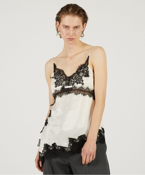 PRANK PROJECT（プランクプロジェクト）の「【2026Spring Pre-Order】アシンメトリーレースキャミソール / Asymmetrical Lace Camisole（キャミソール・レディース・ブラック/マルチ/ホワイト・FREE）」の2枚目の写真