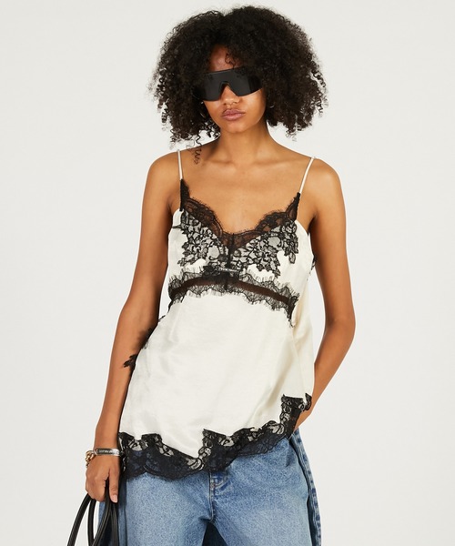 PRANK PROJECT（プランクプロジェクト）の「【2026Spring Pre-Order】アシンメトリーレースキャミソール / Asymmetrical Lace Camisole（キャミソール・レディース・ブラック/マルチ/ホワイト・FREE）」の9枚目の写真