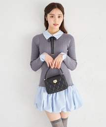 サイドリボン付きツイードドッキングミニワンピース（ワンピース