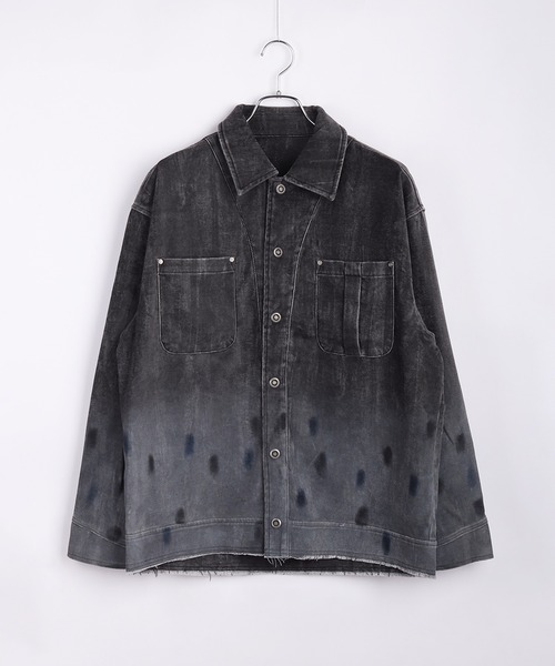 WESTSEA(ウエストシー)の「ルーズサイズ フェード加工グラデーション デニム風 シャツジャケット(シャツ/ブラウス・メンズ・ブラック/ワイン・L/M)」の9枚目の写真