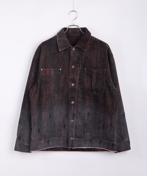 WESTSEA(ウエストシー)の「ルーズサイズ フェード加工グラデーション デニム風 シャツジャケット(シャツ/ブラウス・メンズ・ブラック/ワイン・L/M)」の12枚目の写真