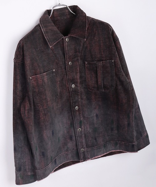 WESTSEA(ウエストシー)の「ルーズサイズ フェード加工グラデーション デニム風 シャツジャケット(シャツ/ブラウス・メンズ・ブラック/ワイン・L/M)」の14枚目の写真