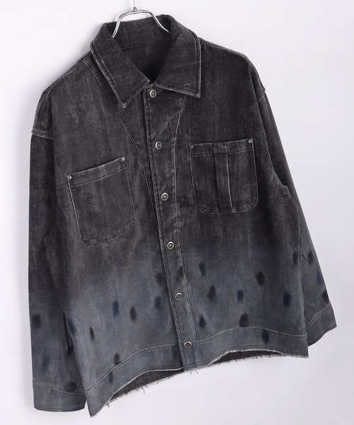 WESTSEA(ウエストシー)の「ルーズサイズ フェード加工グラデーション デニム風 シャツジャケット(シャツ/ブラウス・メンズ・ブラック/ワイン・L/M)」の11枚目の写真