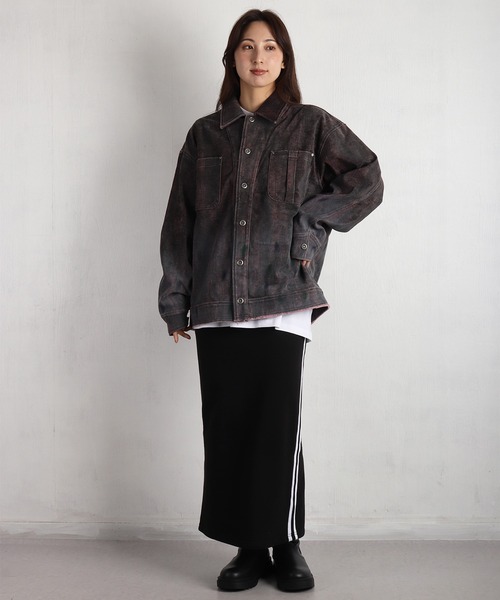 WESTSEA(ウエストシー)の「ルーズサイズ フェード加工グラデーション デニム風 シャツジャケット(シャツ/ブラウス・メンズ・ブラック/ワイン・L/M)」の7枚目の写真