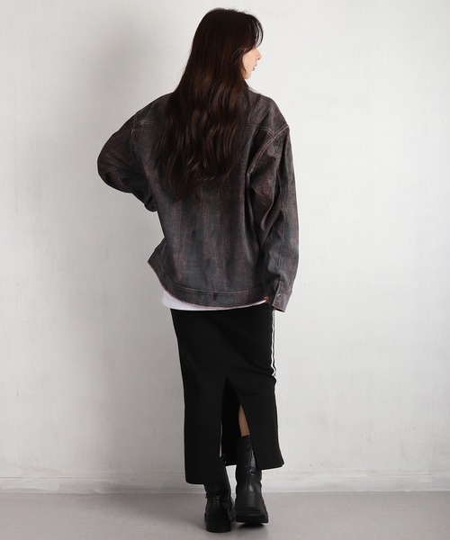 WESTSEA(ウエストシー)の「ルーズサイズ フェード加工グラデーション デニム風 シャツジャケット(シャツ/ブラウス・メンズ・ブラック/ワイン・L/M)」の8枚目の写真