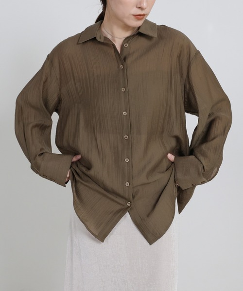 select MOCA(セレクトモカ)の「オーバーサイズワッシャーシアーシャツ(シャツ/ブラウス・レディース・カーキブラウン/ブラック/アイボリー・FREE)」の13枚目の写真
