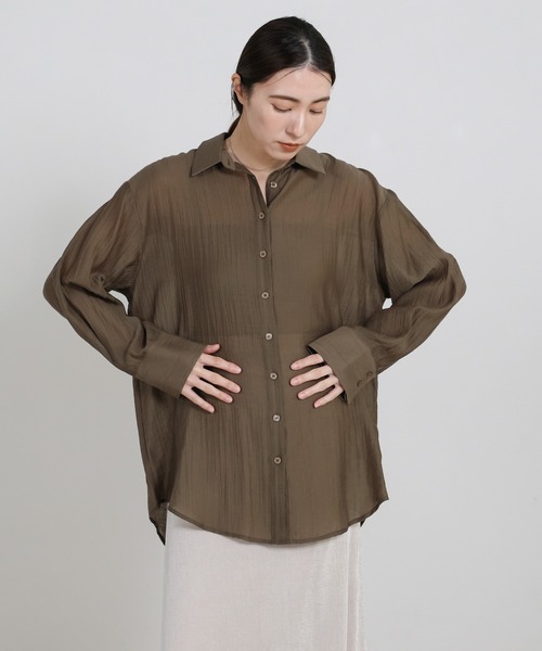 select MOCA(セレクトモカ)の「オーバーサイズワッシャーシアーシャツ(シャツ/ブラウス・レディース・カーキブラウン/ブラック/アイボリー・FREE)」の16枚目の写真