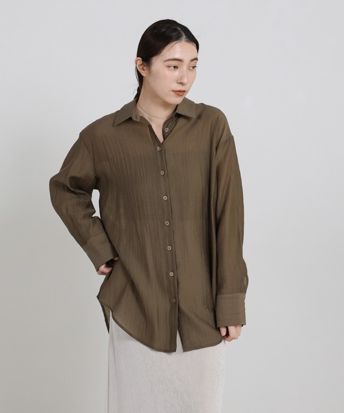 select MOCA(セレクトモカ)の「オーバーサイズワッシャーシアーシャツ(シャツ/ブラウス・レディース・カーキブラウン/ブラック/アイボリー・FREE)」の14枚目の写真