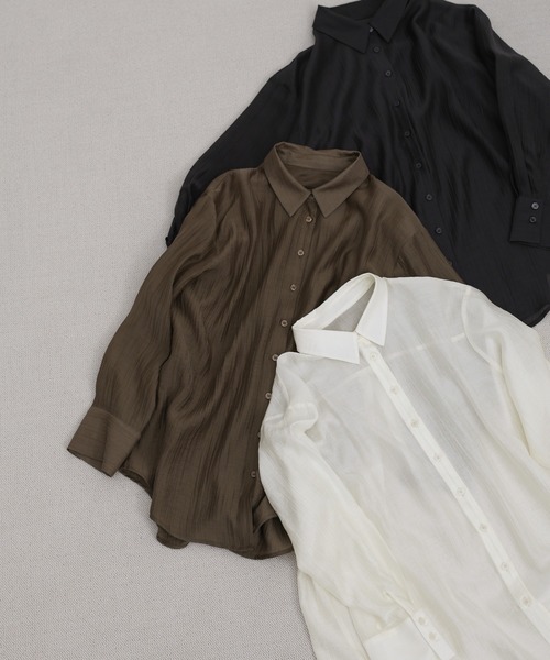 select MOCA(セレクトモカ)の「オーバーサイズワッシャーシアーシャツ(シャツ/ブラウス・レディース・カーキブラウン/ブラック/アイボリー・FREE)」の12枚目の写真