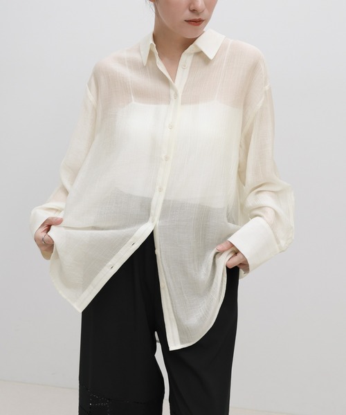 select MOCA(セレクトモカ)の「オーバーサイズワッシャーシアーシャツ(シャツ/ブラウス・レディース・カーキブラウン/ブラック/アイボリー・FREE)」の5枚目の写真