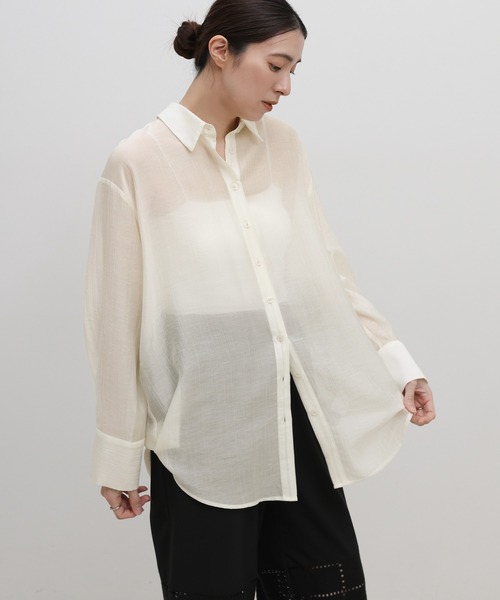 select MOCA(セレクトモカ)の「オーバーサイズワッシャーシアーシャツ(シャツ/ブラウス・レディース・カーキブラウン/ブラック/アイボリー・FREE)」の7枚目の写真