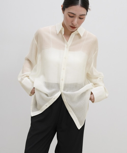 select MOCA(セレクトモカ)の「オーバーサイズワッシャーシアーシャツ(シャツ/ブラウス・レディース・カーキブラウン/ブラック/アイボリー・FREE)」の9枚目の写真