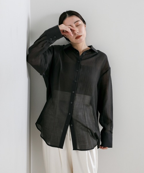 select MOCA(セレクトモカ)の「オーバーサイズワッシャーシアーシャツ(シャツ/ブラウス・レディース・カーキブラウン/ブラック/アイボリー・FREE)」の22枚目の写真