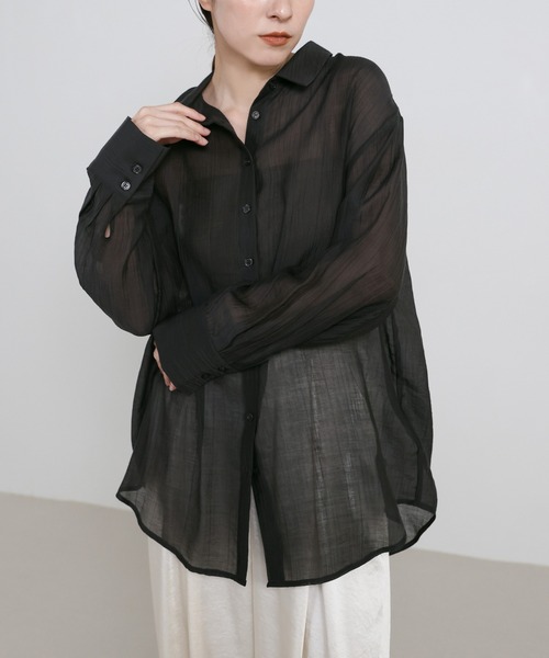 select MOCA(セレクトモカ)の「オーバーサイズワッシャーシアーシャツ(シャツ/ブラウス・レディース・カーキブラウン/ブラック/アイボリー・FREE)」の21枚目の写真