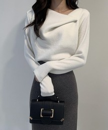 PIN（ピン）の「ドレープデザイン アシンメトリーニットトップス（ニット/セーター）」