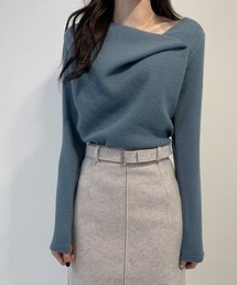 PIN（ピン）の「ドレープデザイン アシンメトリーニットトップス（ニット/セーター）」