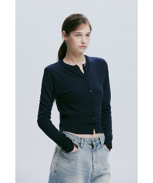 DOUBLE LAYERED KNIT CARDIGAN (NAVY)