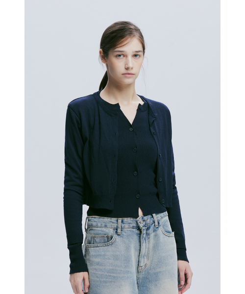 AFTERHOURS(アフターアワーズ)の「DOUBLE LAYERED KNIT CARDIGAN (NAVY)(カーディガン/ボレロ・レディース・その他・FREE)」の3枚目の写真