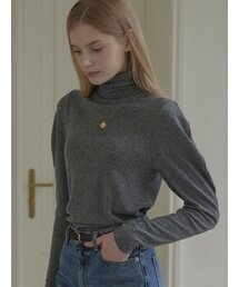 Wool Tencel Volume Sleeve Turtleneck - Charcoal