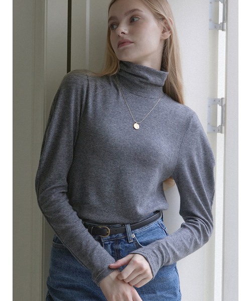 NONLOCAL(ノンローカル)の「Wool Tencel Volume Sleeve Turtleneck - Charcoal(Tシャツ/カットソー・レディース・その他・FREE)」の2枚目の写真