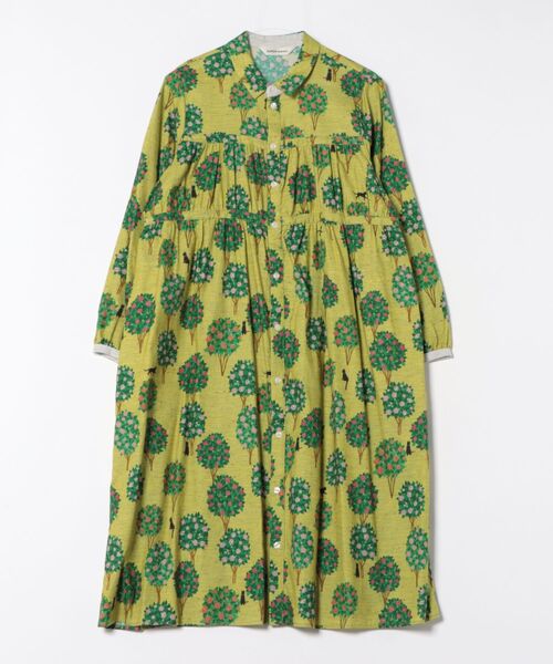 SUPER HAKKA（スーパーハッカ）の「SUPER　HAKKA×マツモトヨーコ　コットン先染めシャンブレー「冬から春へ」／「春の野にて」プリントワンピース（前開き）（ワンピース・レディース・杢グレー/マスタード・FREE）」の2枚目の写真