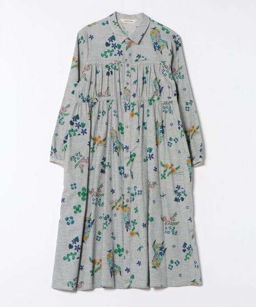 SUPER HAKKA（スーパーハッカ）の「SUPER　HAKKA×マツモトヨーコ　コットン先染めシャンブレー「冬から春へ」／「春の野にて」プリントワンピース（前開き）（ワンピース・レディース・杢グレー/マスタード・FREE）」の4枚目の写真