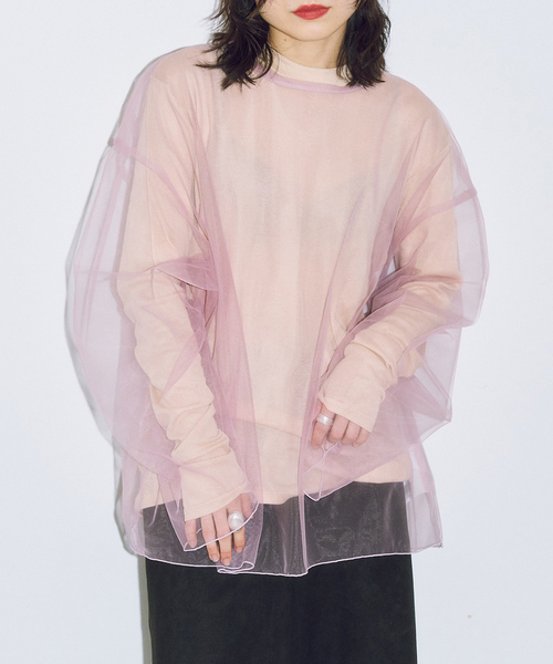 CITYSHOP（シティーショップ）の「TULLE T-SHIRTS：ブラウス（シャツ/ブラウス・レディース・ネイビー/ピンク・FREE）」の3枚目の写真