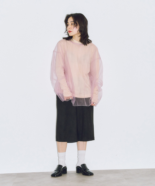 CITYSHOP（シティーショップ）の「TULLE T-SHIRTS：ブラウス（シャツ/ブラウス・レディース・ネイビー/ピンク・FREE）」の6枚目の写真