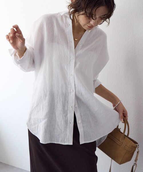RIVE DROITE（リヴドロワ）の「予約【名品/サイズ展開あり】リネンワイドシャツ（シャツ/ブラウス・レディース・ピンク/ブラウン/オフホワイト/サックスブルー/ライトベージュ・FREE/36）」の2枚目の写真
