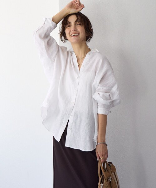 RIVE DROITE（リヴドロワ）の「予約【名品/サイズ展開あり】リネンワイドシャツ（シャツ/ブラウス・レディース・ピンク/ブラウン/オフホワイト/サックスブルー/ライトベージュ・FREE/36）」の13枚目の写真