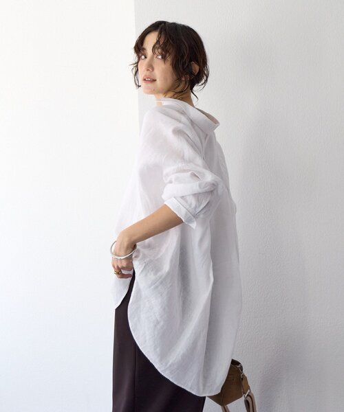 RIVE DROITE（リヴドロワ）の「予約【名品/サイズ展開あり】リネンワイドシャツ（シャツ/ブラウス・レディース・ピンク/ブラウン/オフホワイト/サックスブルー/ライトベージュ・FREE/36）」の14枚目の写真