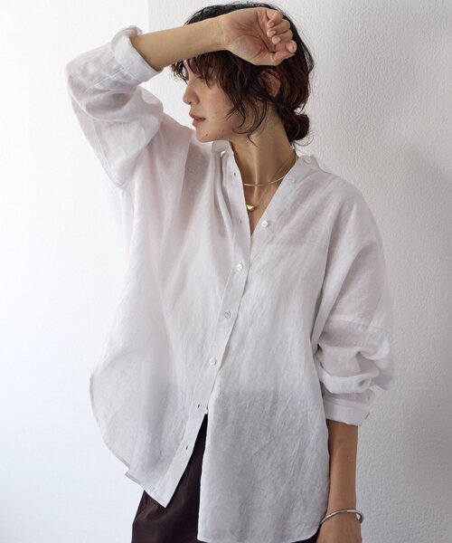 RIVE DROITE（リヴドロワ）の「予約【名品/サイズ展開あり】リネンワイドシャツ（シャツ/ブラウス・レディース・ピンク/ブラウン/オフホワイト/サックスブルー/ライトベージュ・FREE/36）」の16枚目の写真