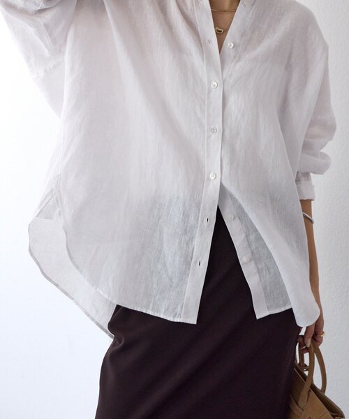 RIVE DROITE（リヴドロワ）の「予約【名品/サイズ展開あり】リネンワイドシャツ（シャツ/ブラウス・レディース・ピンク/ブラウン/オフホワイト/サックスブルー/ライトベージュ・FREE/36）」の18枚目の写真