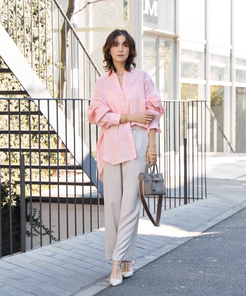 RIVE DROITE（リヴドロワ）の「予約【名品/サイズ展開あり】リネンワイドシャツ（シャツ/ブラウス・レディース・ピンク/ブラウン/オフホワイト/サックスブルー/ライトベージュ・FREE/36）」の6枚目の写真