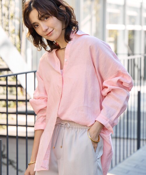 RIVE DROITE（リヴドロワ）の「予約【名品/サイズ展開あり】リネンワイドシャツ（シャツ/ブラウス・レディース・ピンク/ブラウン/オフホワイト/サックスブルー/ライトベージュ・FREE/36）」の9枚目の写真