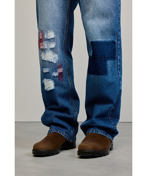 Desigual(デシグアル)の「ダメージ パッチワーク ストレート デニム(デニムパンツ・メンズ・ブラック・XXL/XL/L/M/XS/S)」の5枚目の写真