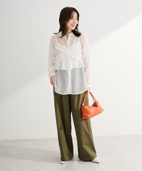 Green　Parks（グリーンパークス）の「チノタックワイドパンツ（チノパンツ・レディース・ベージュ/カーキ・M/L）」の13枚目の写真