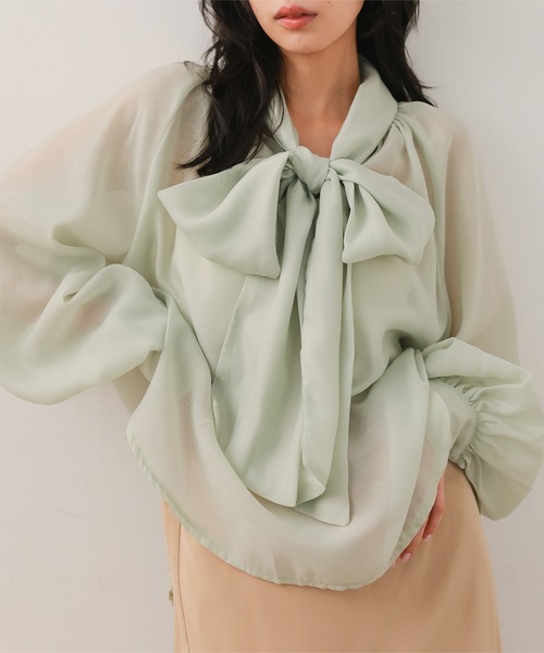 KOBE LETTUCE(コウベレタス)の「ボウタイリボンシアーブラウス(シャツ/ブラウス・レディース・オフホワイト/ミント/ピンク/ブラック・M)」の3枚目の写真
