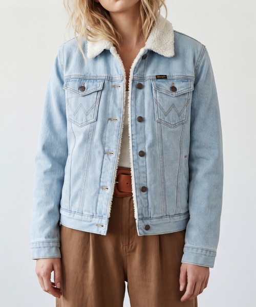 Wrangler(ラングラー)の「【T16】【Wrangler/ラングラー】WOMEN‘S RETRO DENIM SHERPA JACKET WG1123(デニムジャケット・レディース・ライトインディゴブルー・SMALL/LARGE/MEDIUM)」の1枚目の写真