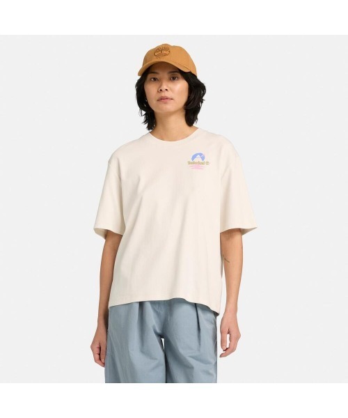 Timberland(ティンバーランド)の「ティンバーフレッシュ フロント バック グラフィック 半袖 Tシャツ レディース(Tシャツ/カットソー・レディース・ライトホワイト・LARGE/MEDIUM/SMALL/X-SMALL)」の1枚目の写真