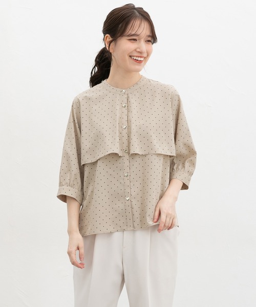 Honeys（ハニーズ）の「６分袖ケープブラウス（シャツ/ブラウス・レディース・アイボリー/ネイビー系/スモークピンク/ライム/ベージュ系・L/S/M/LL）」の3枚目の写真