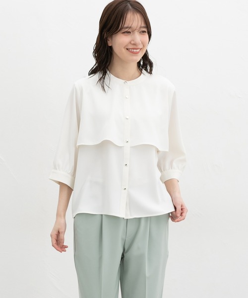 Honeys（ハニーズ）の「６分袖ケープブラウス（シャツ/ブラウス・レディース・アイボリー/ネイビー系/スモークピンク/ライム/ベージュ系・L/S/M/LL）」の7枚目の写真